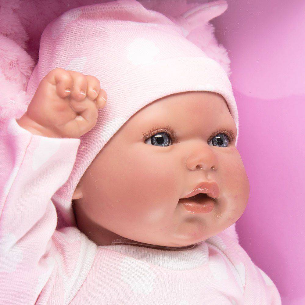 Bebê Reborn Olho Aberto Roupa Cinza, Baby Brink, Bege : .com